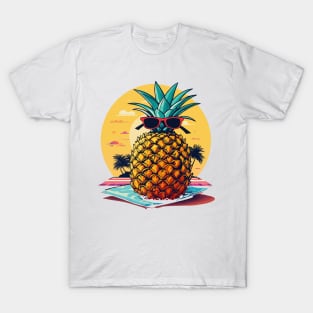 Simplistic pineapple wearing oversized sunglasses and chilling on a beach towel T-Shirt